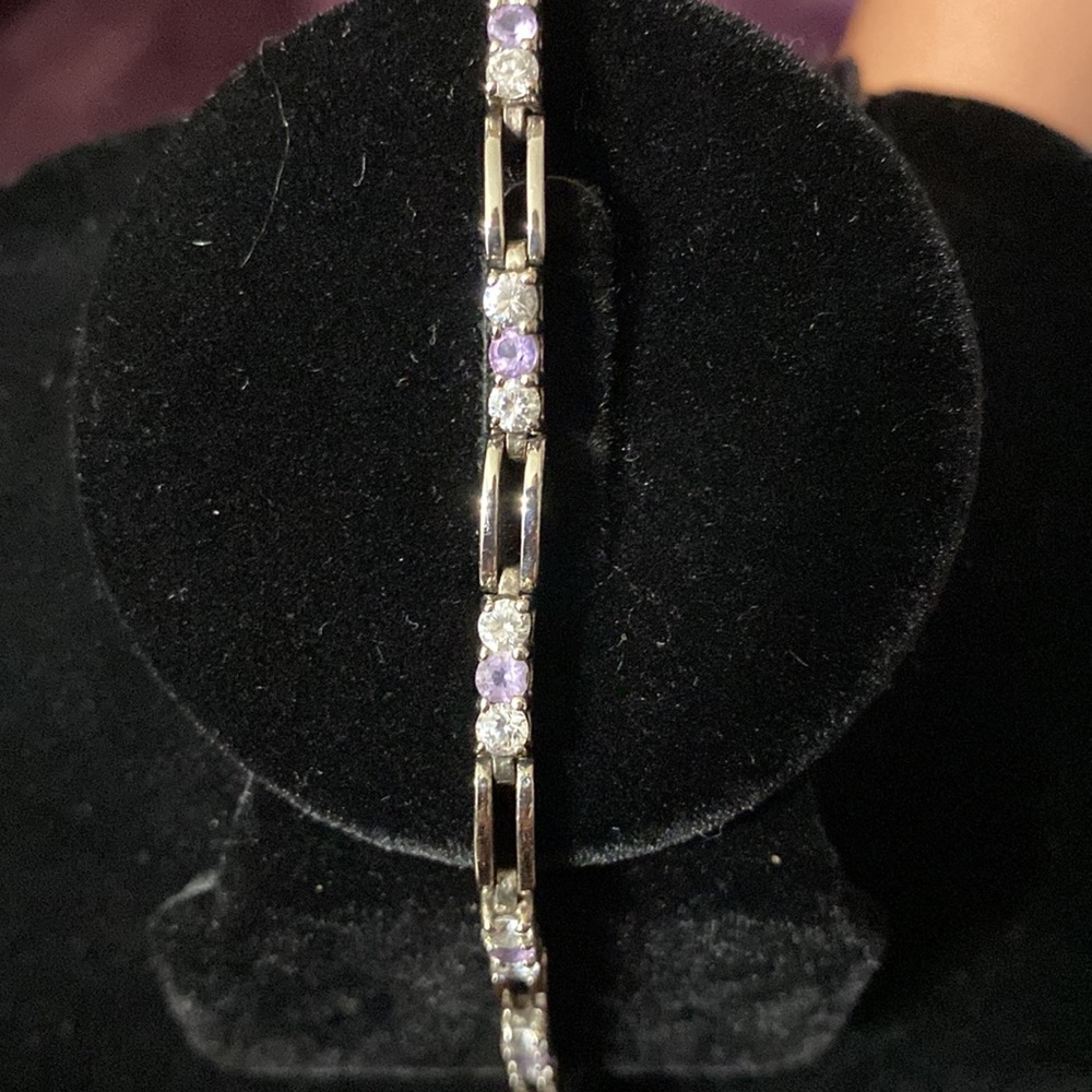 Sterling Silver Real Amethyst and CZ Stone Bracelet